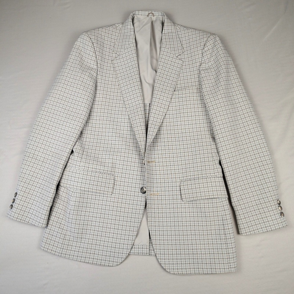 Vintage 70s Arnold Palmer Aquator John Peel Men 38 Gray Blue Plaid Sport Coat